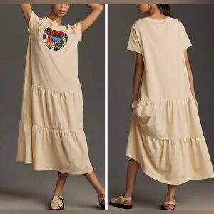 Farm Rio ‘I Love Rio’ Tiered Short Sleeve Midi Dress, Size S